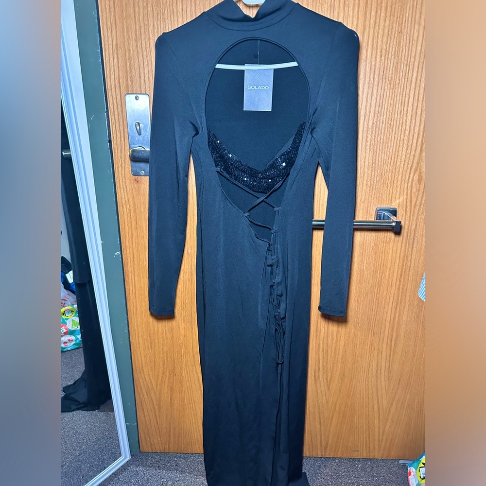 BLACK SHEER LONG SLEEVE DRESS 👚